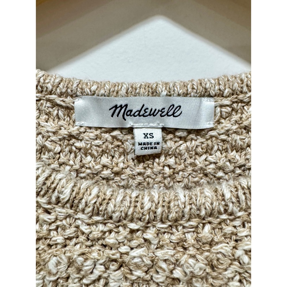Madewell Womens XS Marled Tan Ruffle Peplum Sleeveless Knit Sweater Top Cotton - Picture 3 of 4